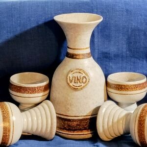 Ceramic Wine Set with Brown and Cream Design